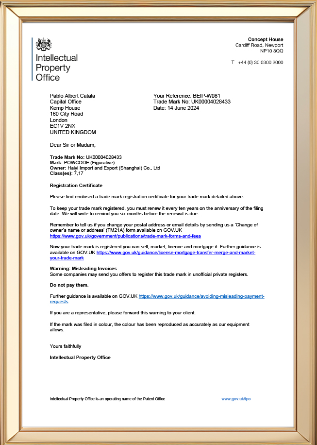 Trademark Registration Certificate
