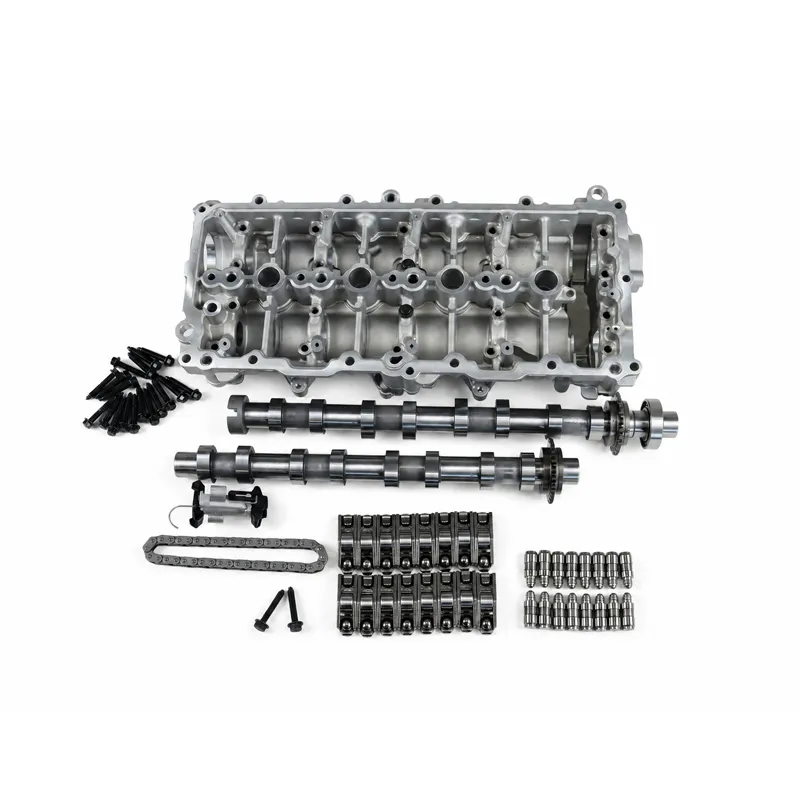 Top view of DV5 camshaft housing kit with camshafts, 8mm chain, rocker arms, lifters and bolts